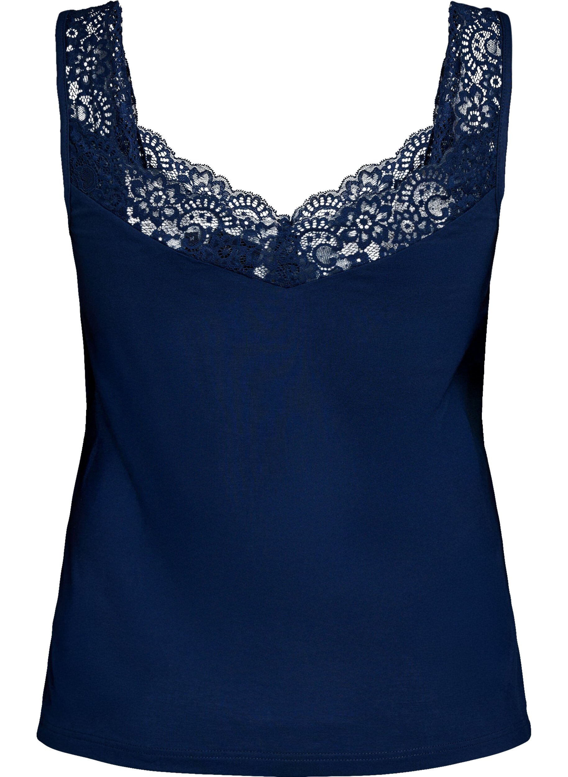 Zizzi Viscose top met kanten afwerking, Blauw, Packshot image number 1