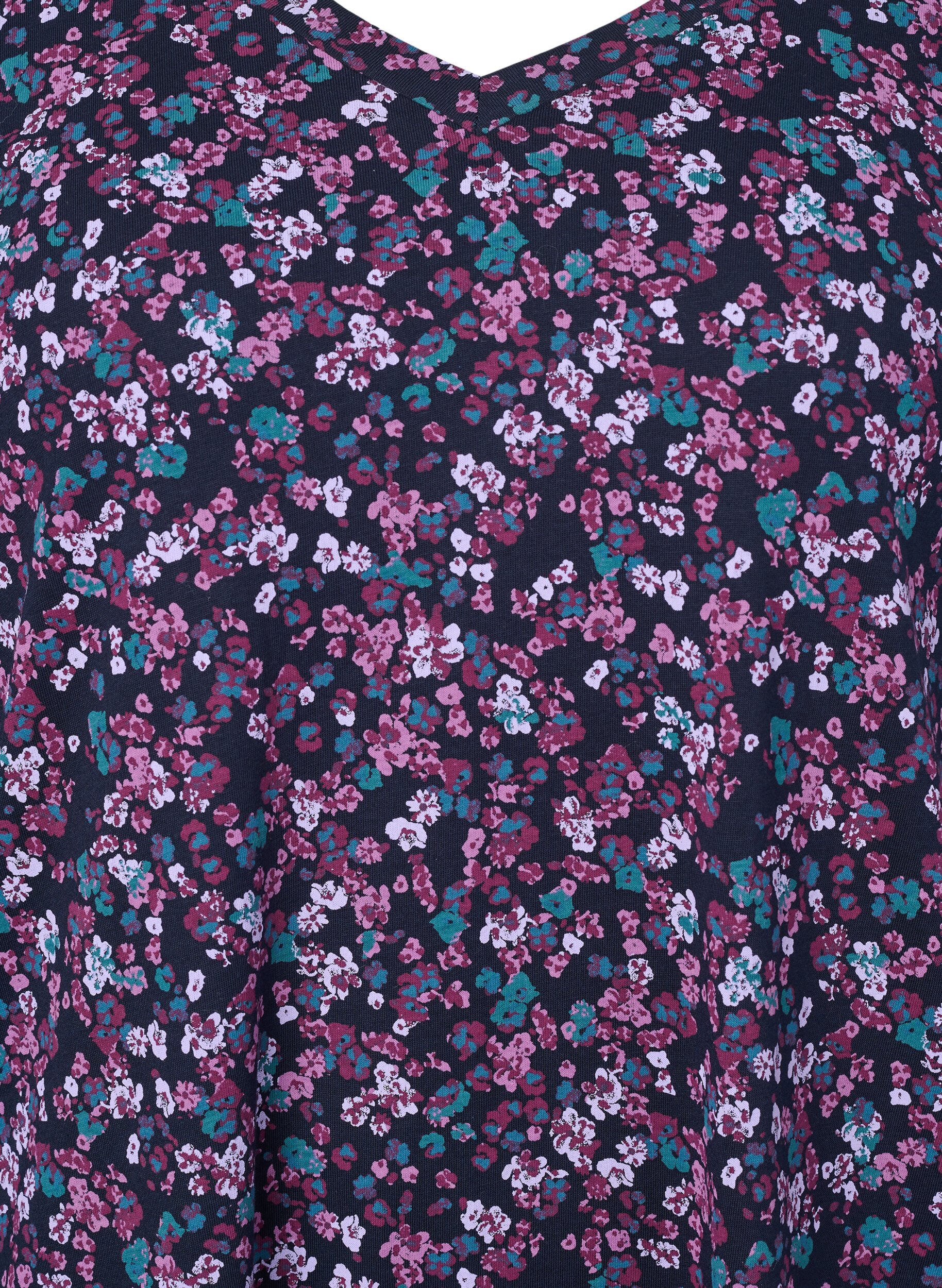 Zizzi Katoenen nachtjapon met lange mouwen, Night Sky Disty AOP, Packshot image number 2