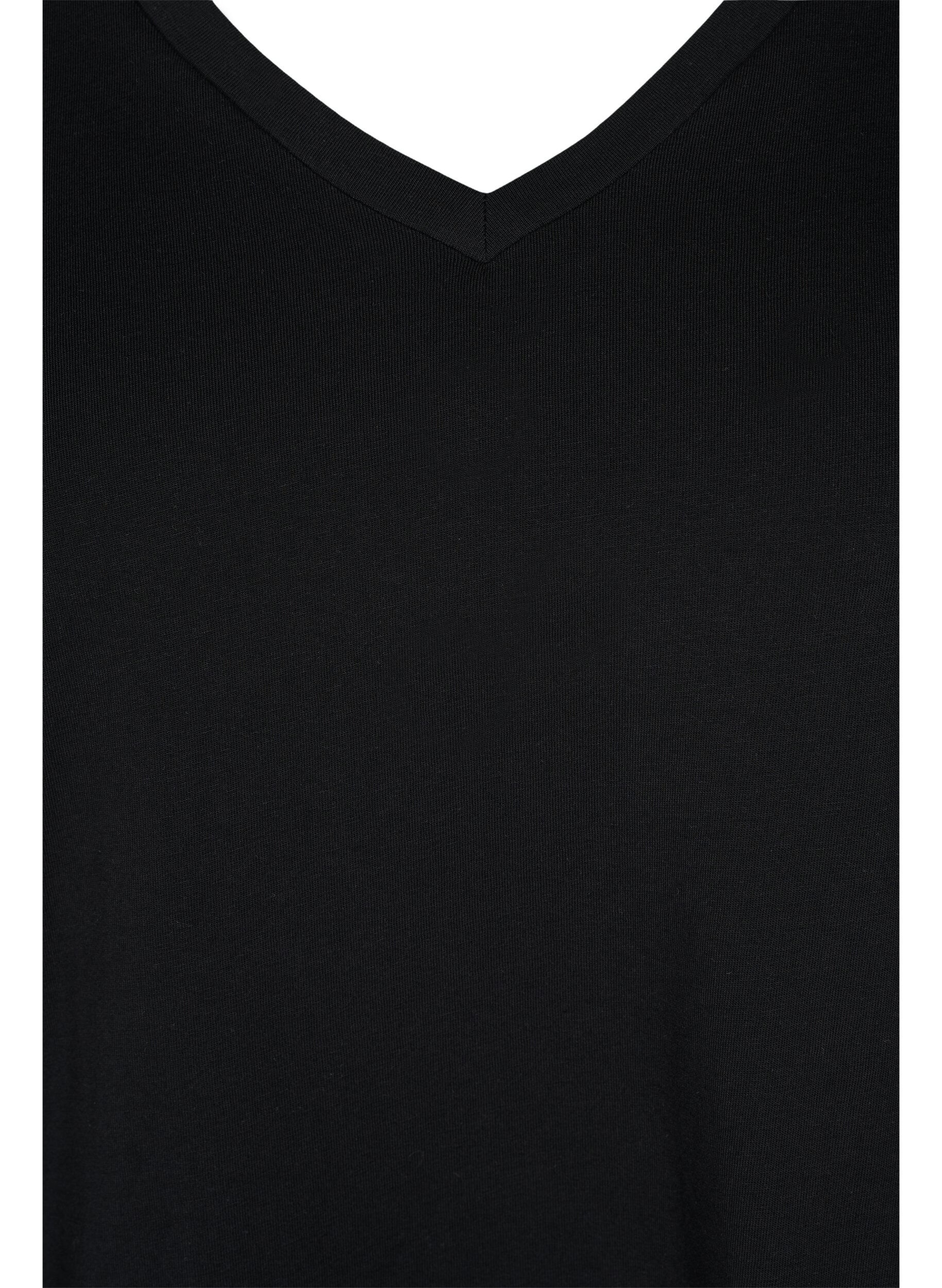 Zizzi Set van 2 basic t-shirts in katoen, Black/Bright W, Packshot image number 2