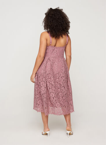 Mouwloos midi-jurk in kant, DARK ROSE, Model image number 1