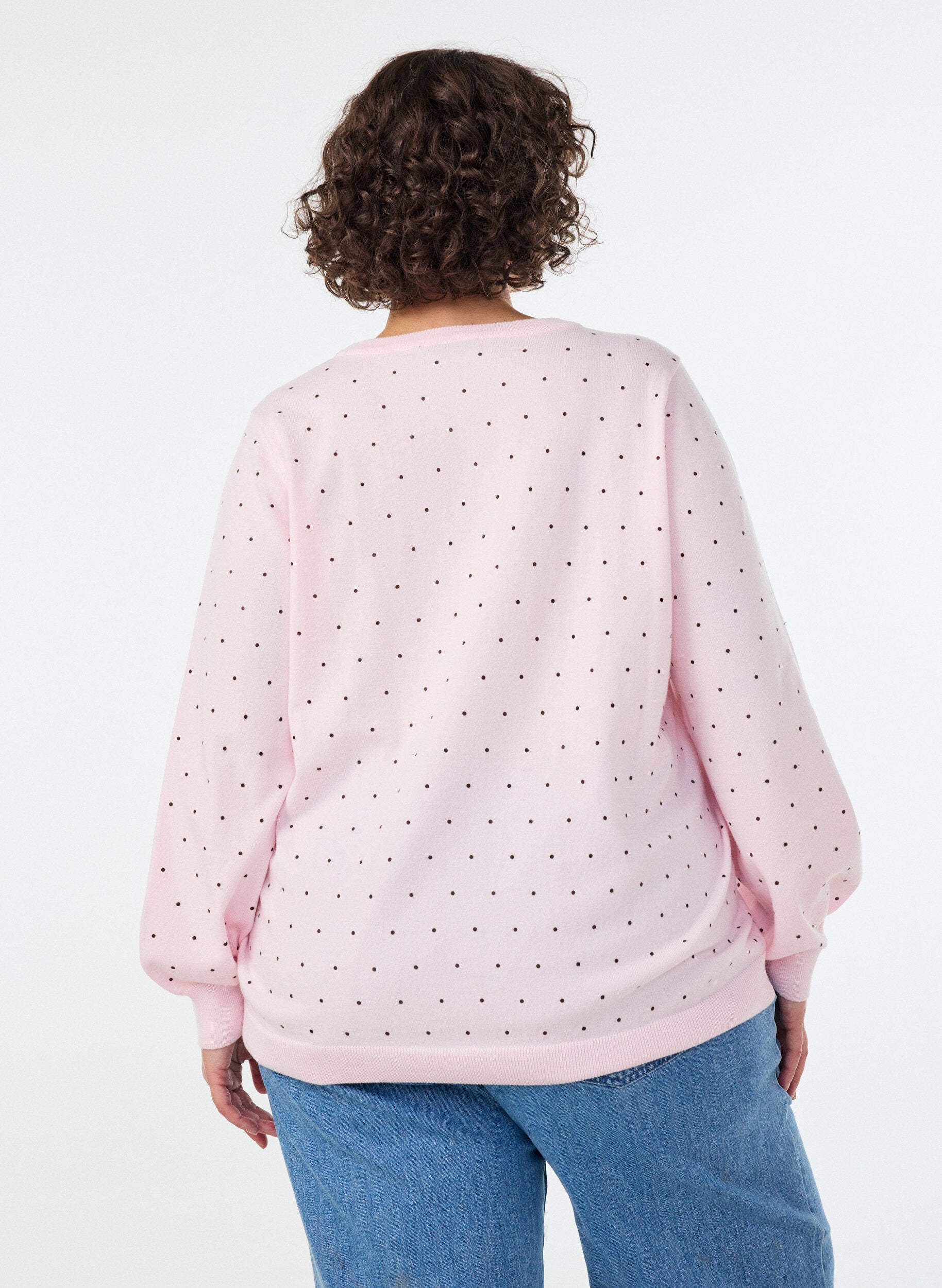 ZizziGebreide blouse met kleine stippen, Roze, Model image number 2