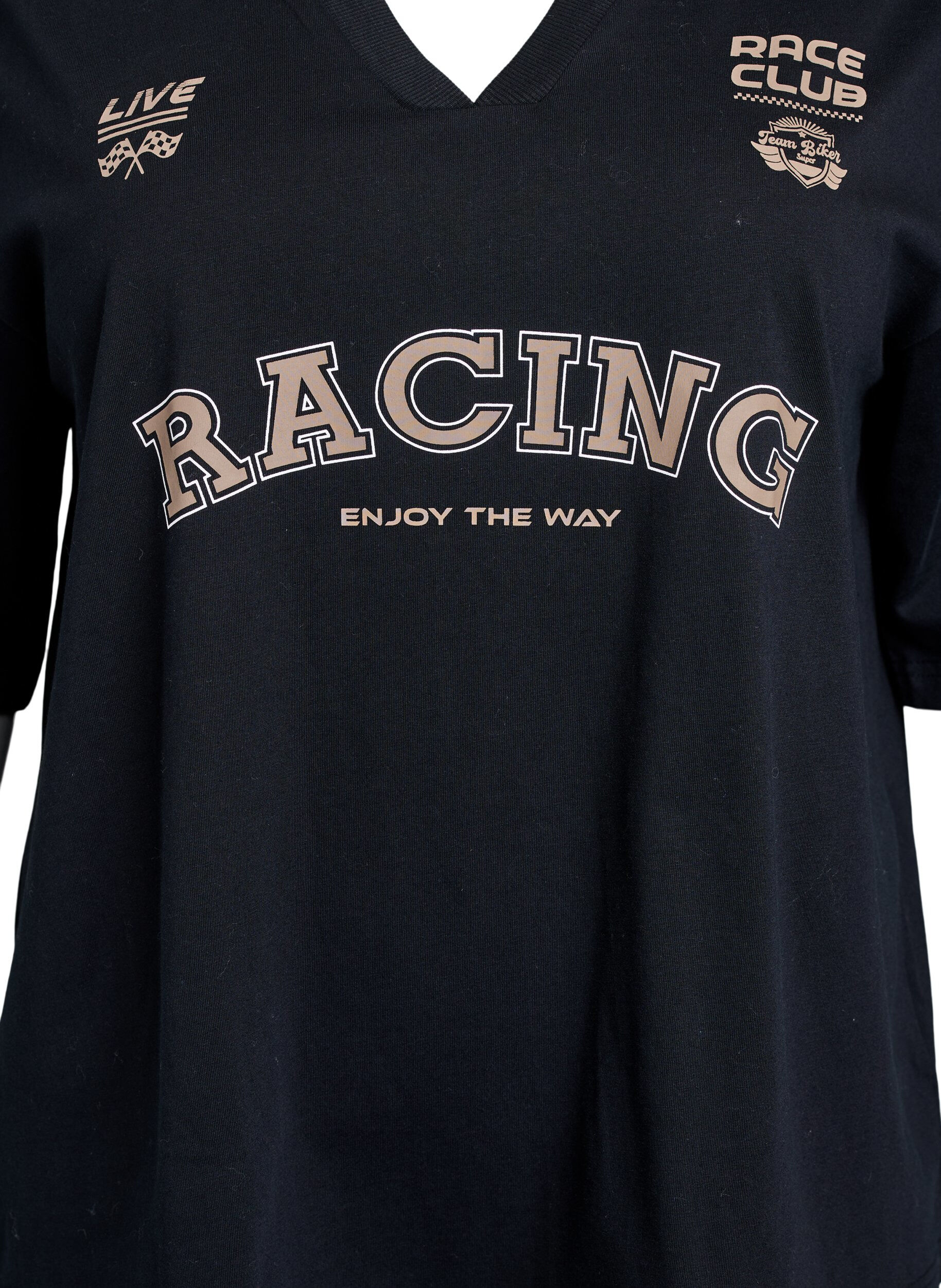 Zizzi Oversized T-shirt met Racing print, Zwart, Packshot image number 2
