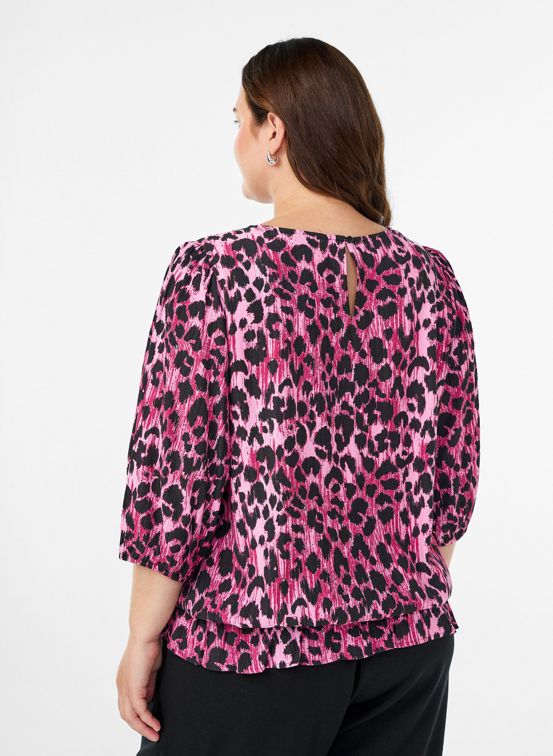 Zizzi Viscose blouse met 3/4 mouwen en balloneffect, Roze, Model image number 2