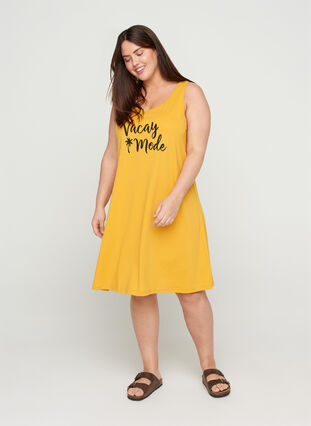 Katoenen jurk zonder mouwen met a-lijn, Mineral Yellow VACAY, Model image number 2