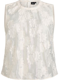 Mouwloze top in jacquard met een bloemenstructuur, Vanille