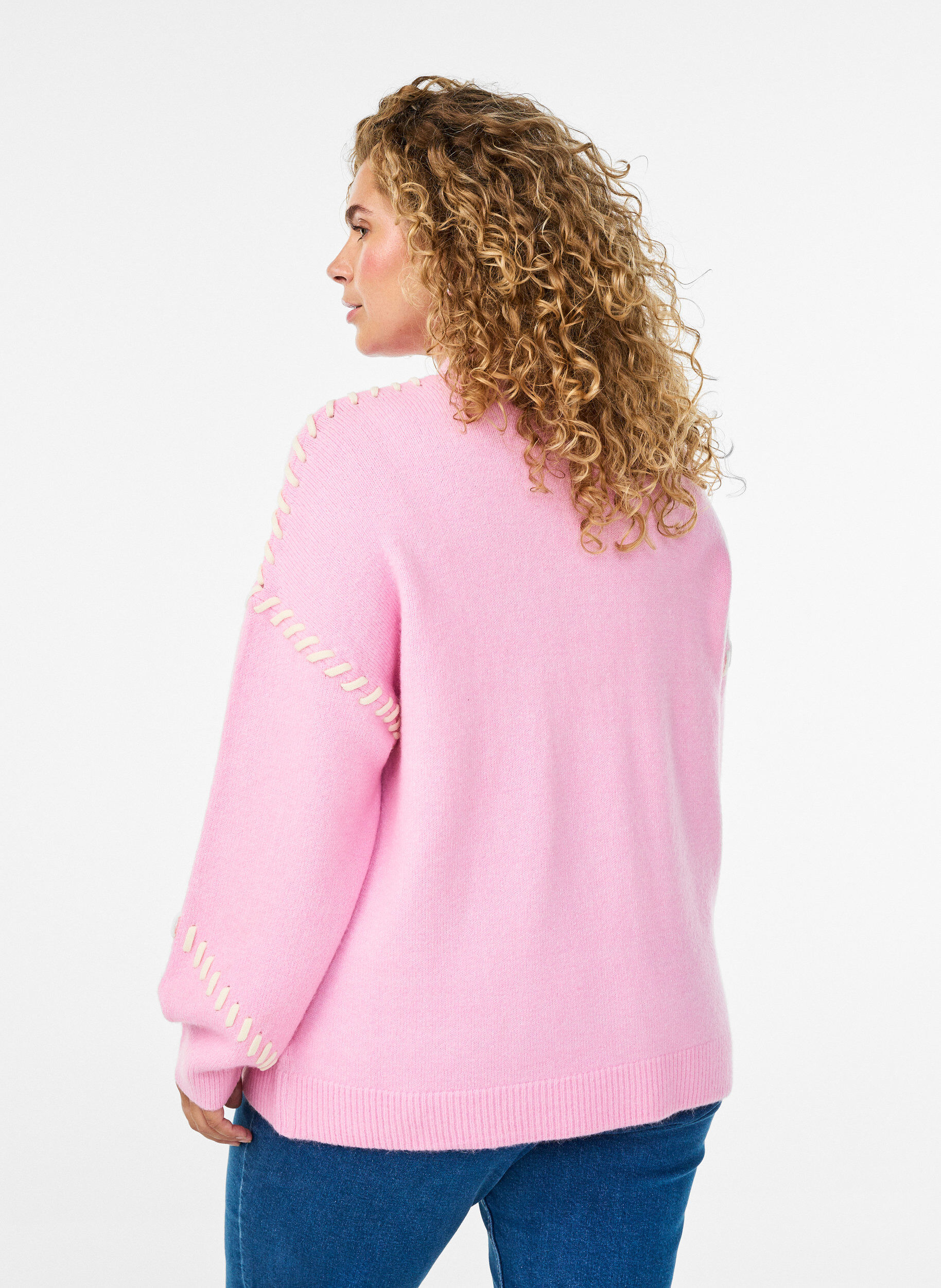 Zizzi Jumper met decoratieve stiksels, Roze, Model image number 2