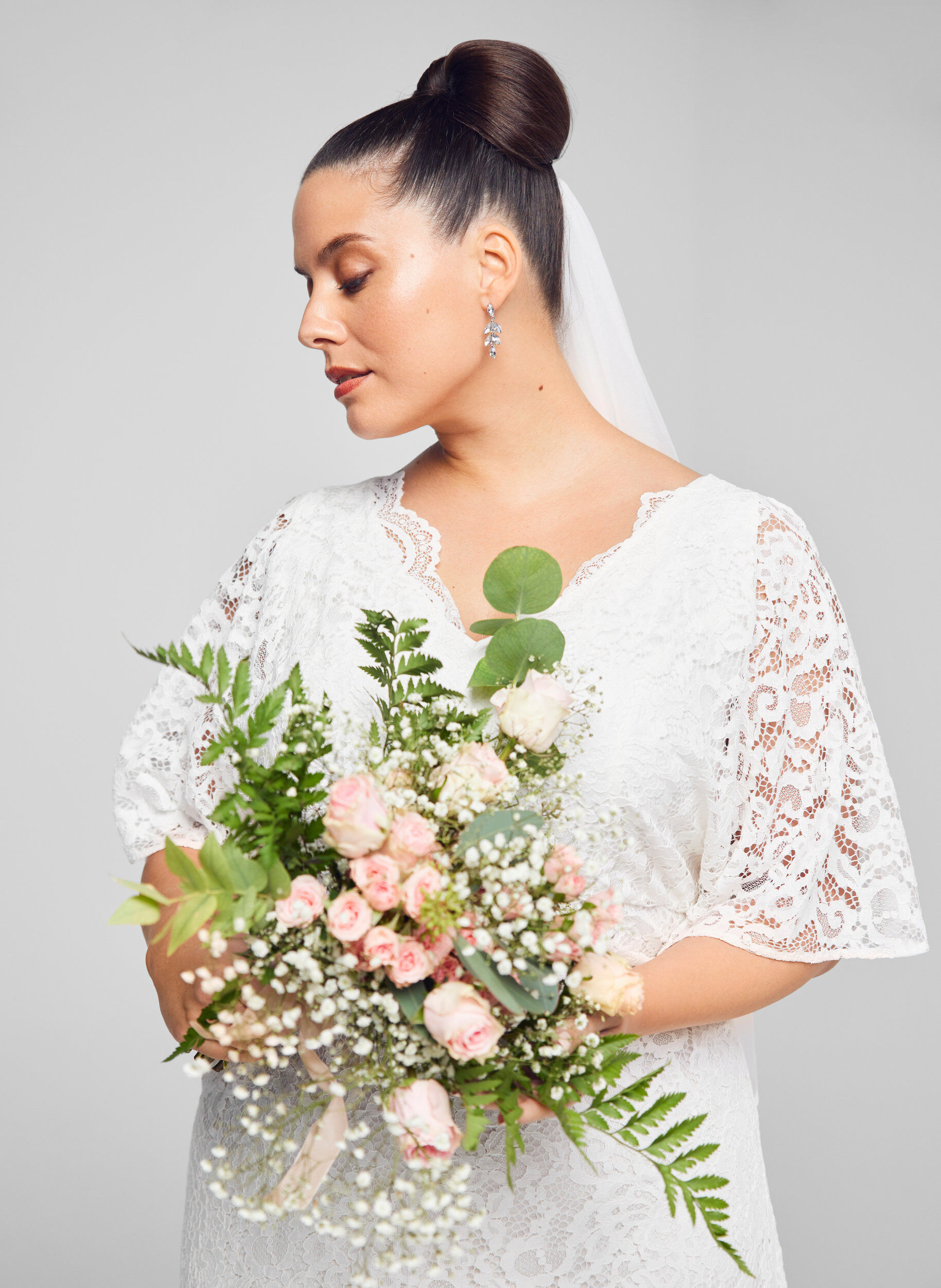 Zizzi Kanten trouwjurk met split, Star White, Image image number 0