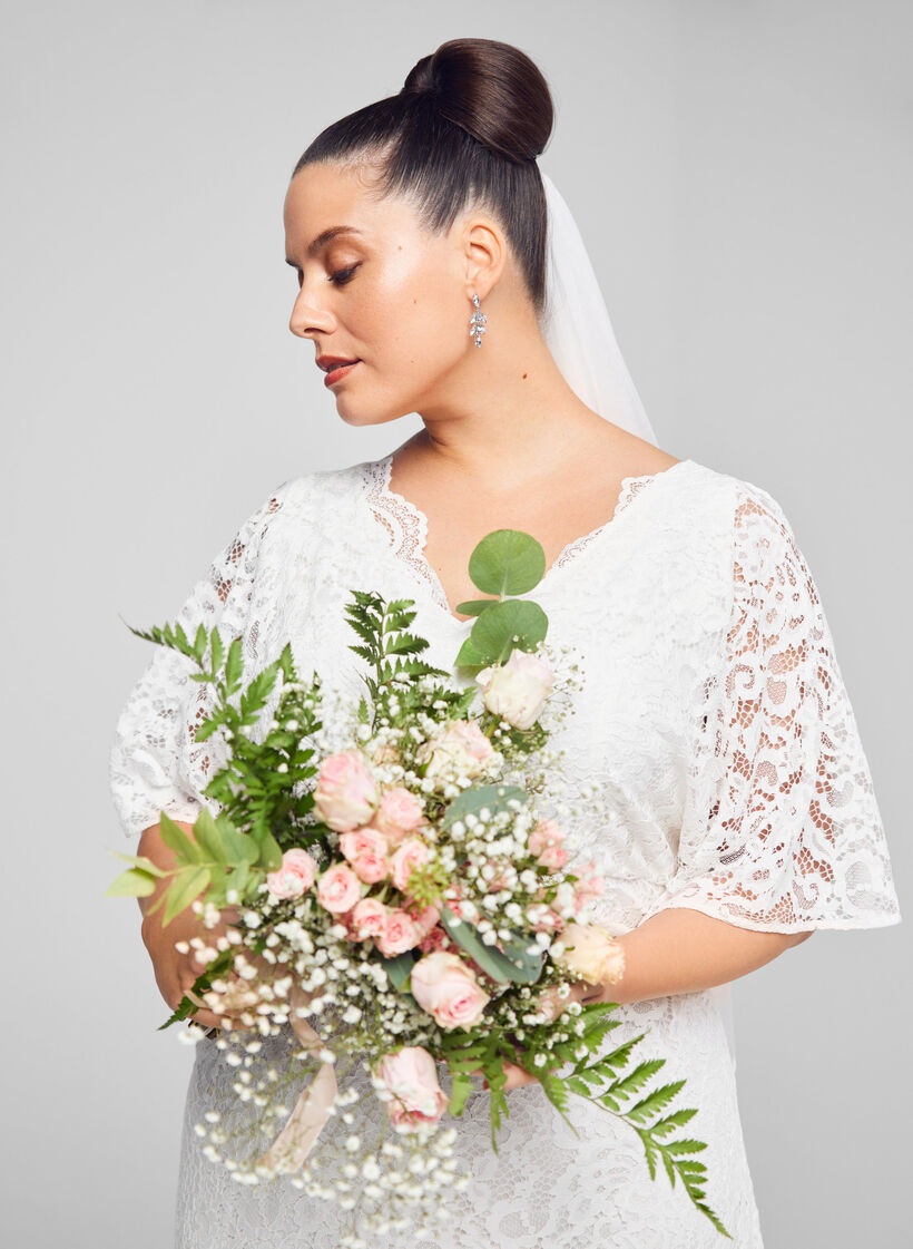 Kanten trouwjurk met split, Star White, Image image number 0