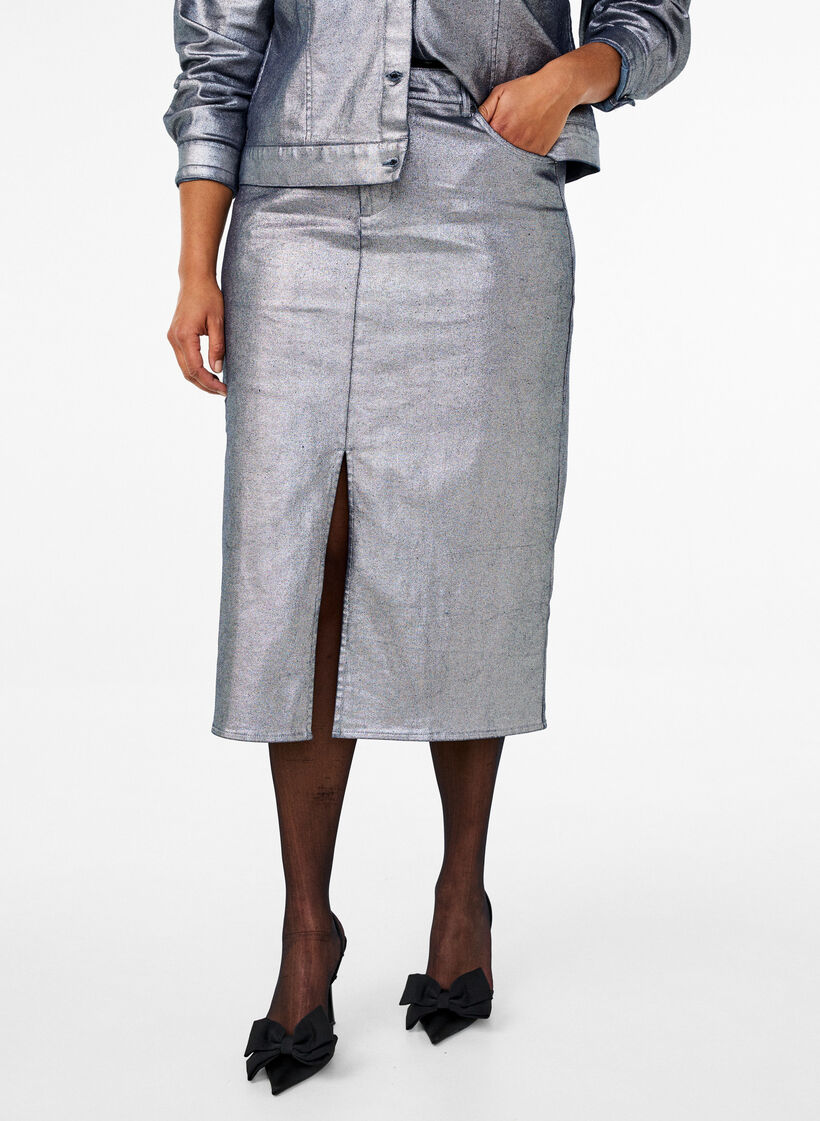 Zilverkleurige midi-rok, Gun Sliver, Model image number 2