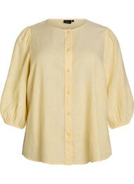 Shirtblouse in linnen en viscose met 3/4-mouwen, Geel