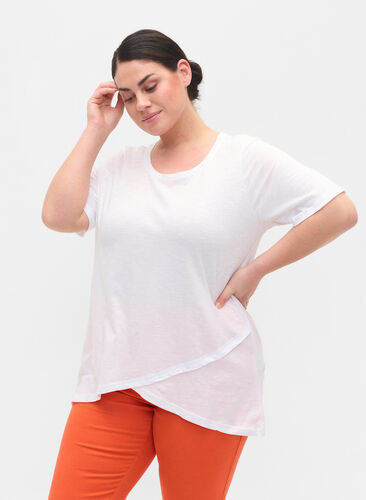 Katoenen t-shirt met korte mouwen, Bright White, Model image number 0