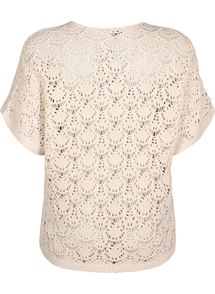 Gebreide blouse met korte vleermuismouwen, Beige, Packshot image number 1