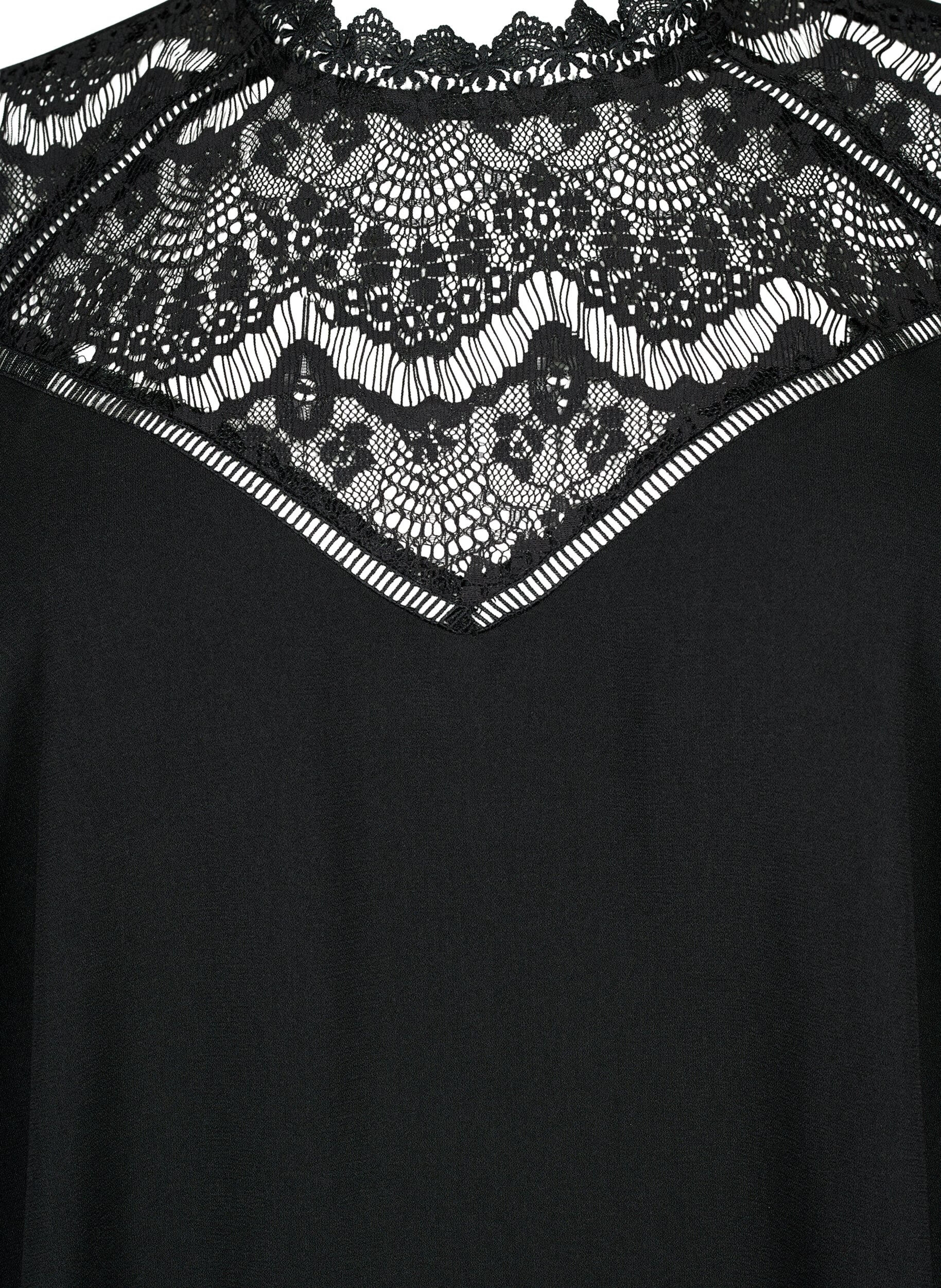 Zizzi Blouse met lange mouwen en kant, Black, Packshot image number 2