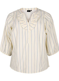 Katoenen blouse met 3/4 mouwen en strepen, Eggnog Stripe