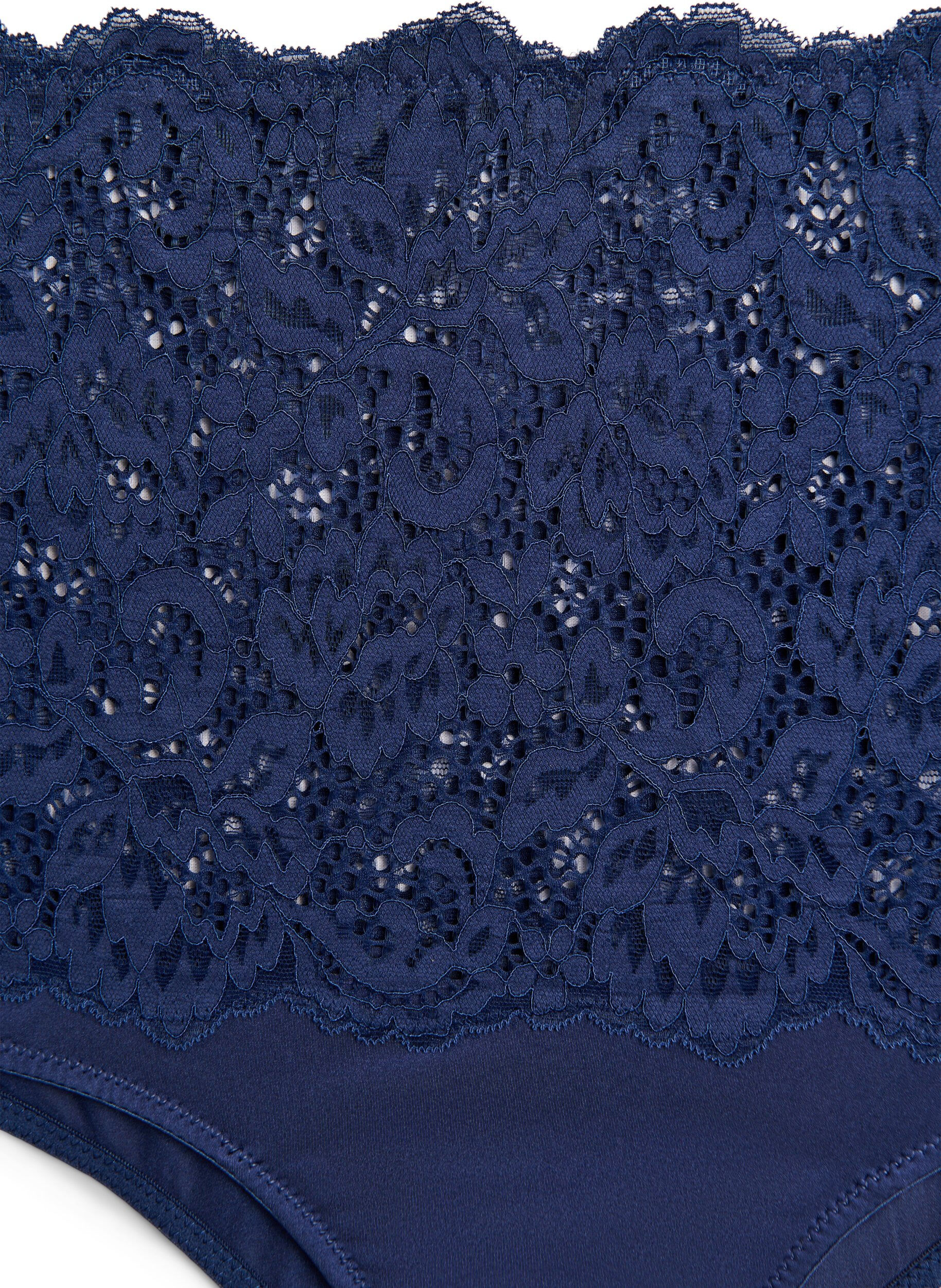 Zizzi High-waist hipster slip met kanten details, Medieval Blue, Packshot image number 2