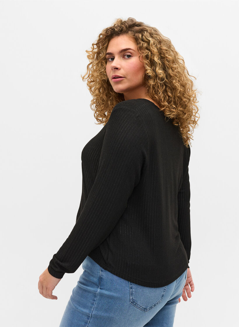 Geribbeld vest met trekkoord, Black, Model image number 1