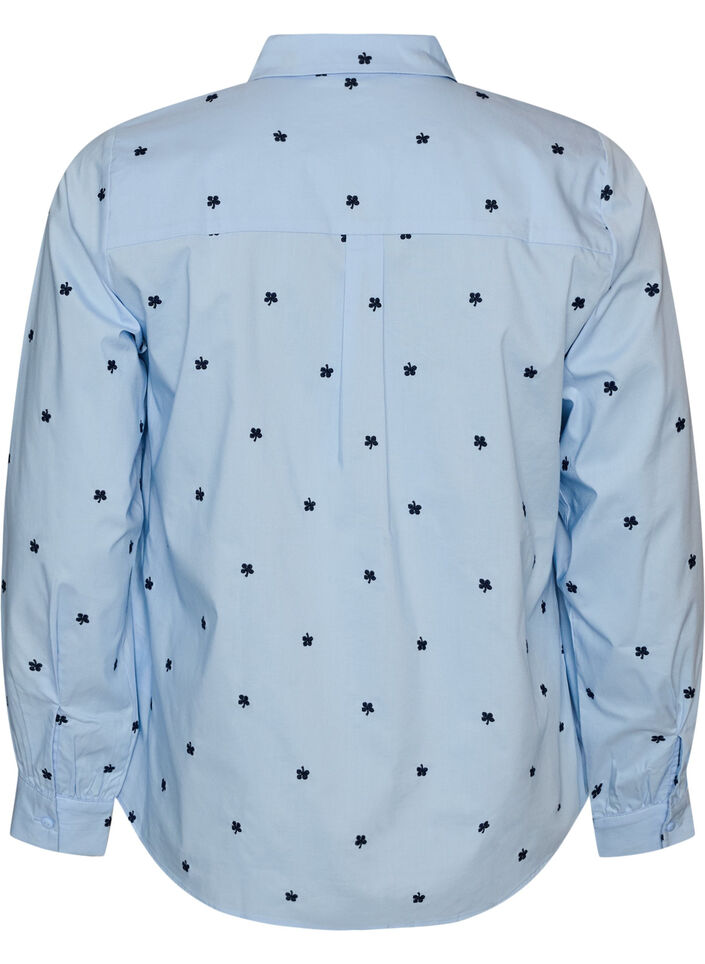Shirt met geborduurde bloemen, Blauw, Packshot image number 1