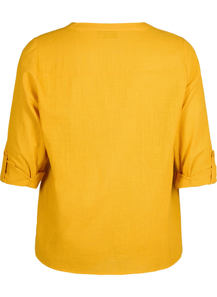 Katoenen overhemdblouse met V-hals, Golden Yellow, Packshot image number 1