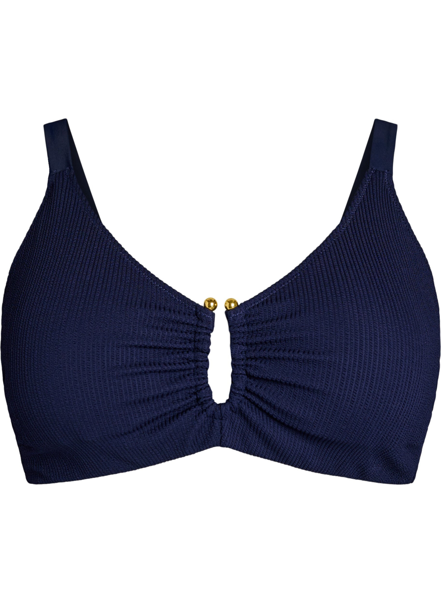 Zizzi Bikinitop met textuur en goudkleurig detail, Blauw, Packshot image number 0