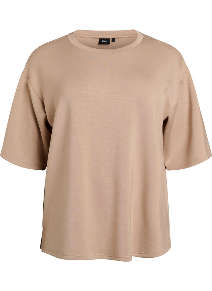 Losse pasvorm T-shirt met halflange mouwen, Beige, Packshot image number 0