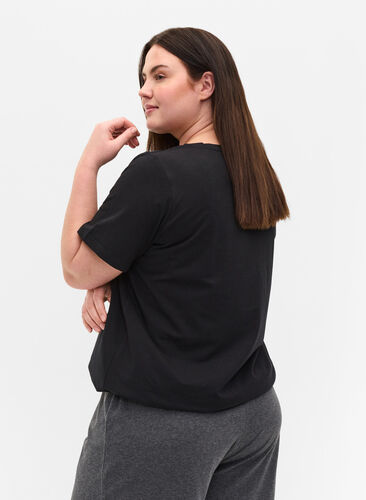 Pyjama t-shirt met korte mouwen en print, Black HEARTBEAT, Model image number 1
