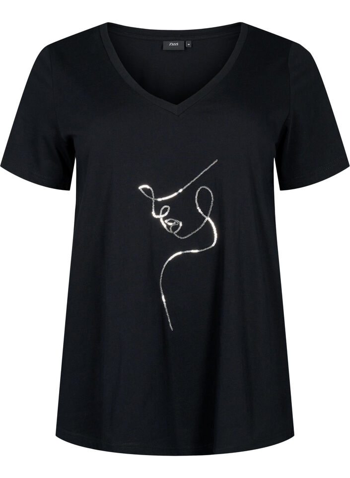 Katoenen T-shirt met pailletten, Black W. Face, Packshot image number 0