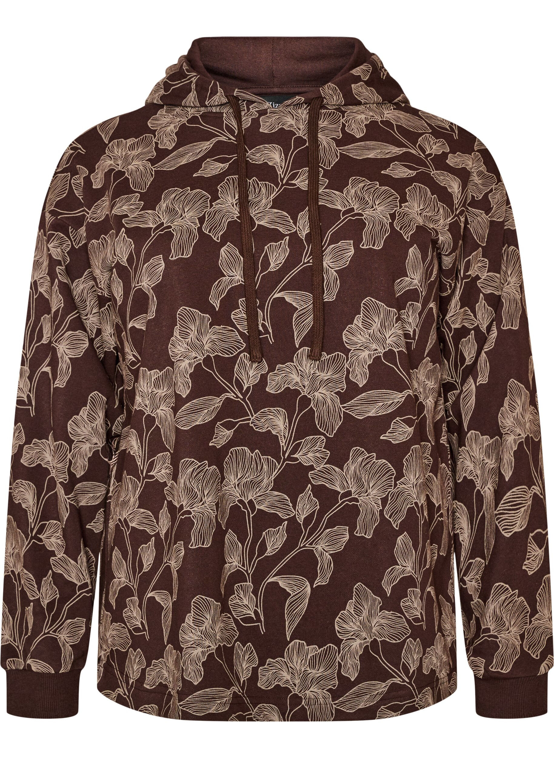 ZizziHoodie met all-overprint, Bruin, Packshot image number 0
