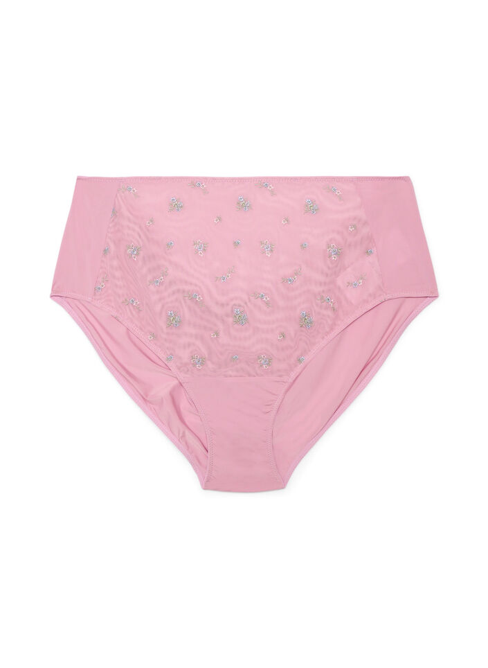 Microfiber panties met mesh en bloemenborduursel, Rood, Packshot image number 0