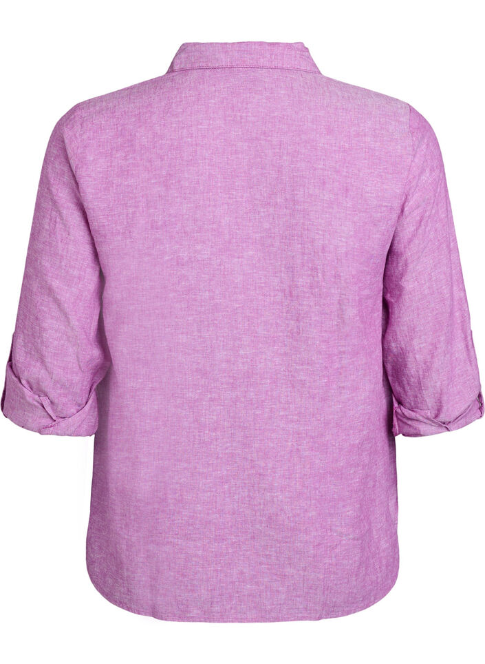 Linnen en viscose shirt met 3/4 mouwen, Paars, Packshot image number 1
