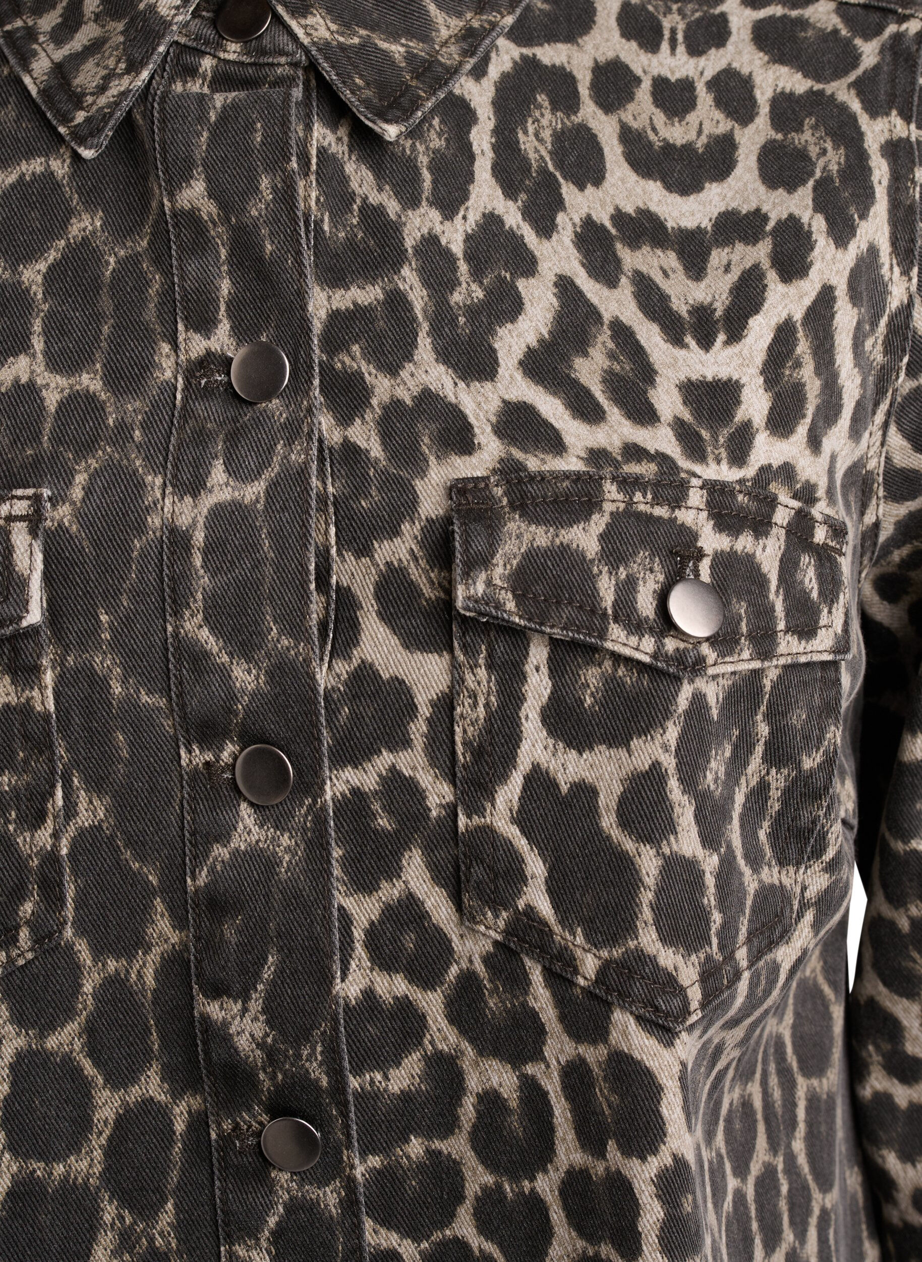 Zizzi Denim jurk met lange mouwen en luipaardprint, Bruin, Packshot image number 2