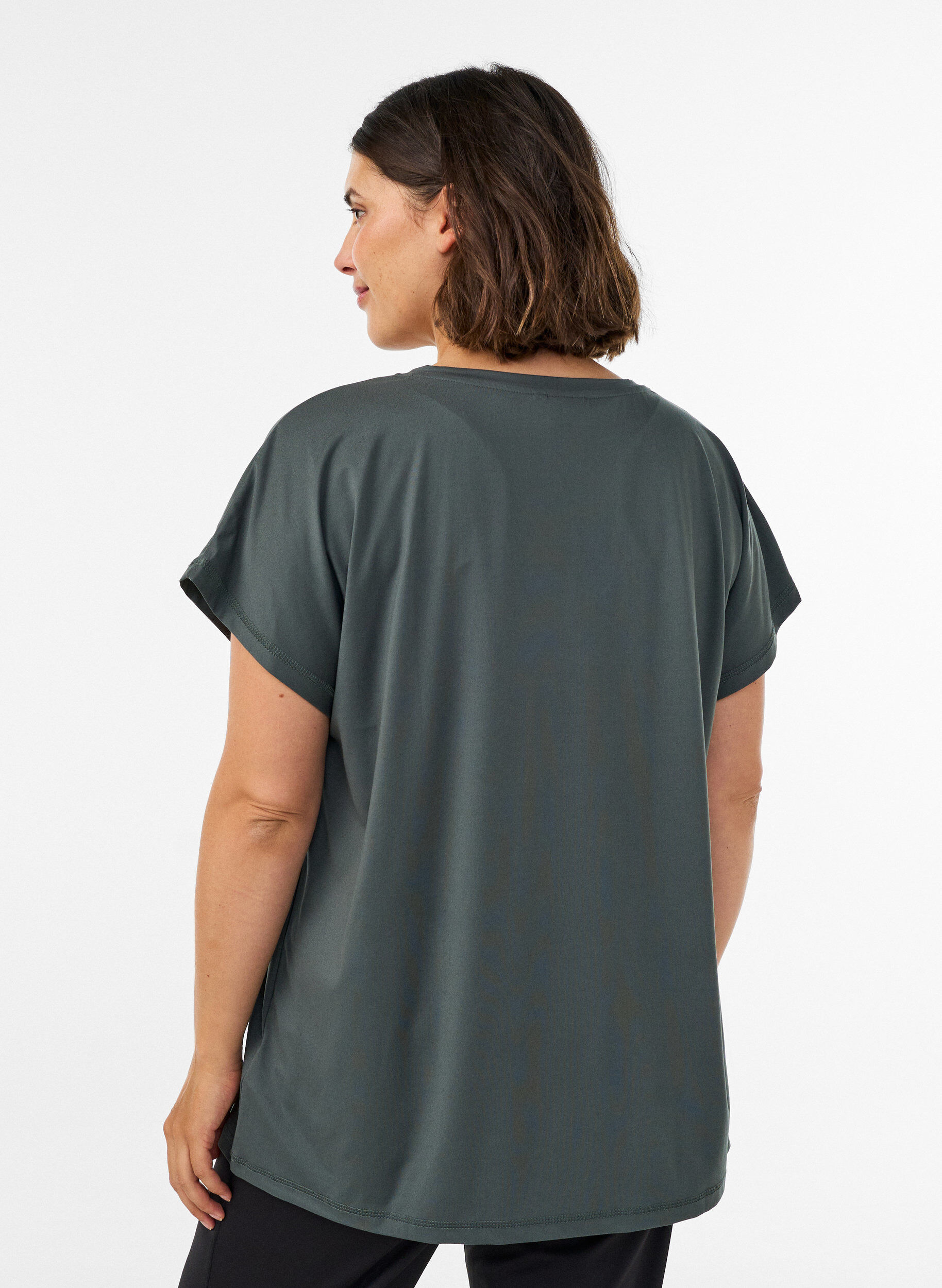 ZizziLosvallend trainings-T-shirt met V-hals, Groen, Model image number 2