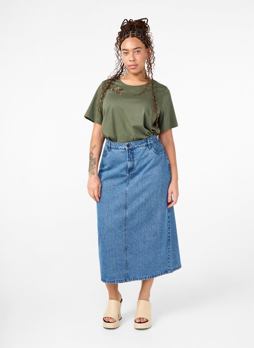 T-shirt van biologisch katoen met strikdetail, Thyme, Model image number 2