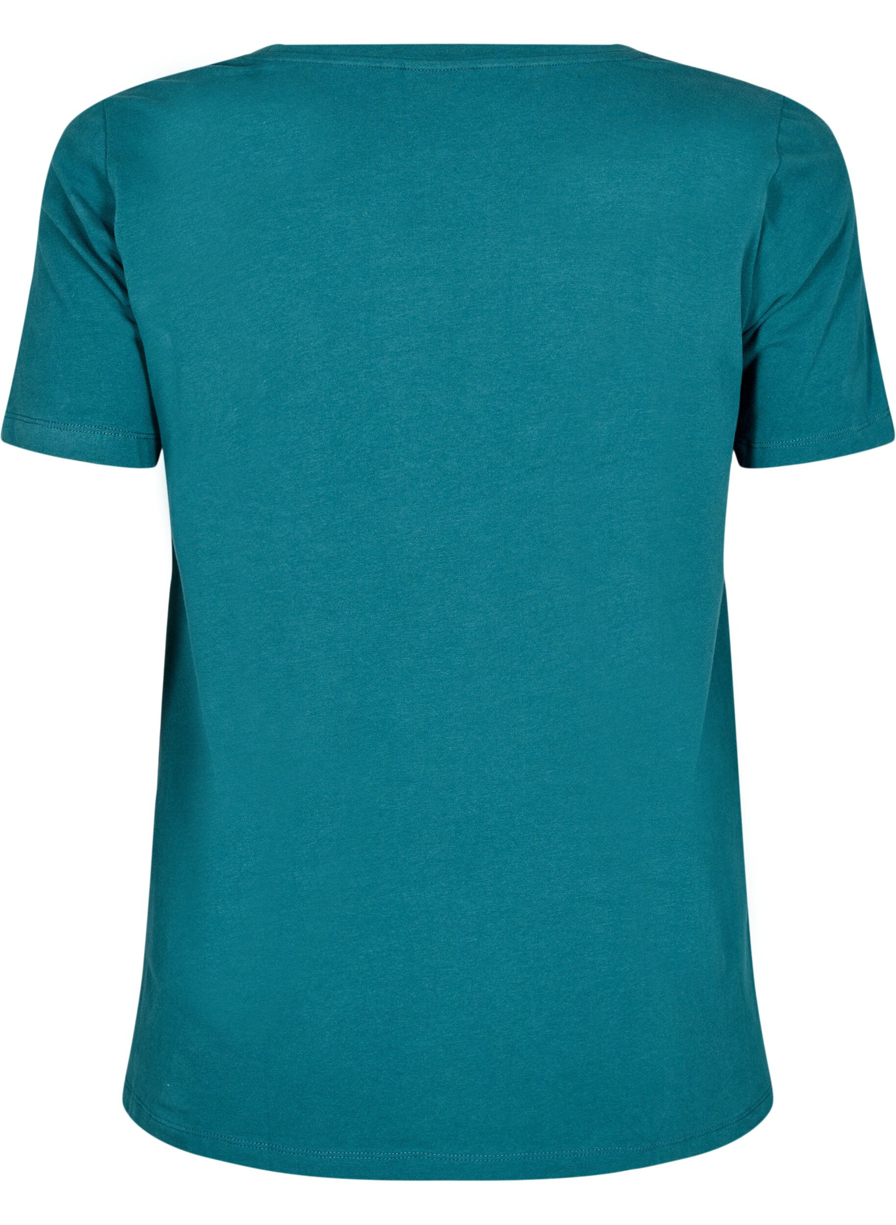 Zizzi Effen basic T-shirt van katoen, Groen, Packshot image number 1