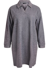 Jurk tot de knie van jersey met V-hals en kraag, Grijs