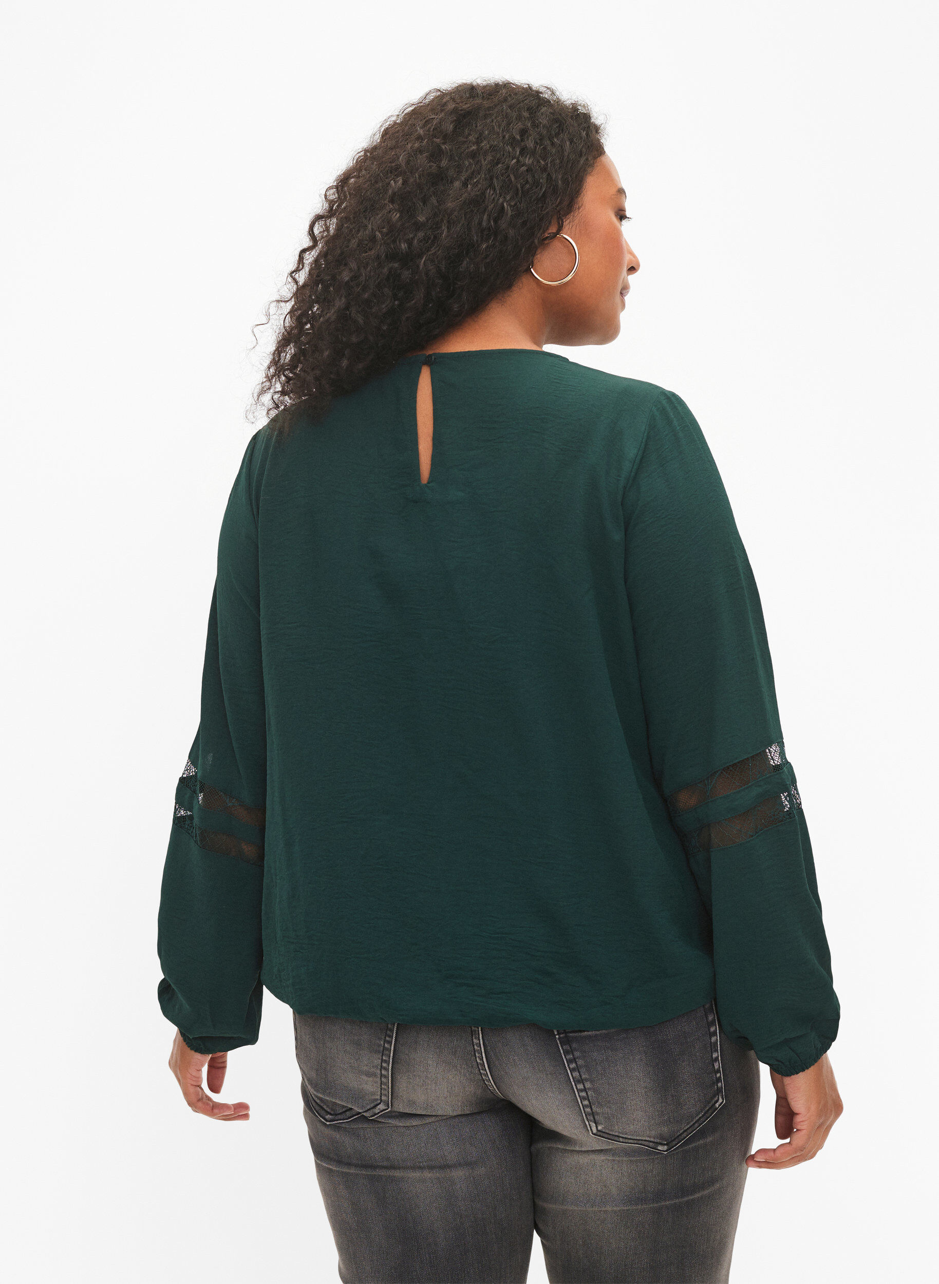 Zizzi Blouse met lange mouwen en kant, Scarab, Model image number 1