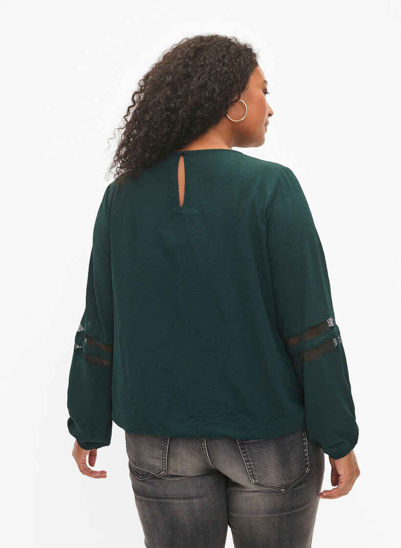 Blouse met lange mouwen en kant, Scarab, Model image number 1