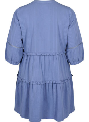 Katoenen jurk met 3/4 mouwen en ruches, Moonlight Blue, Packshot image number 1