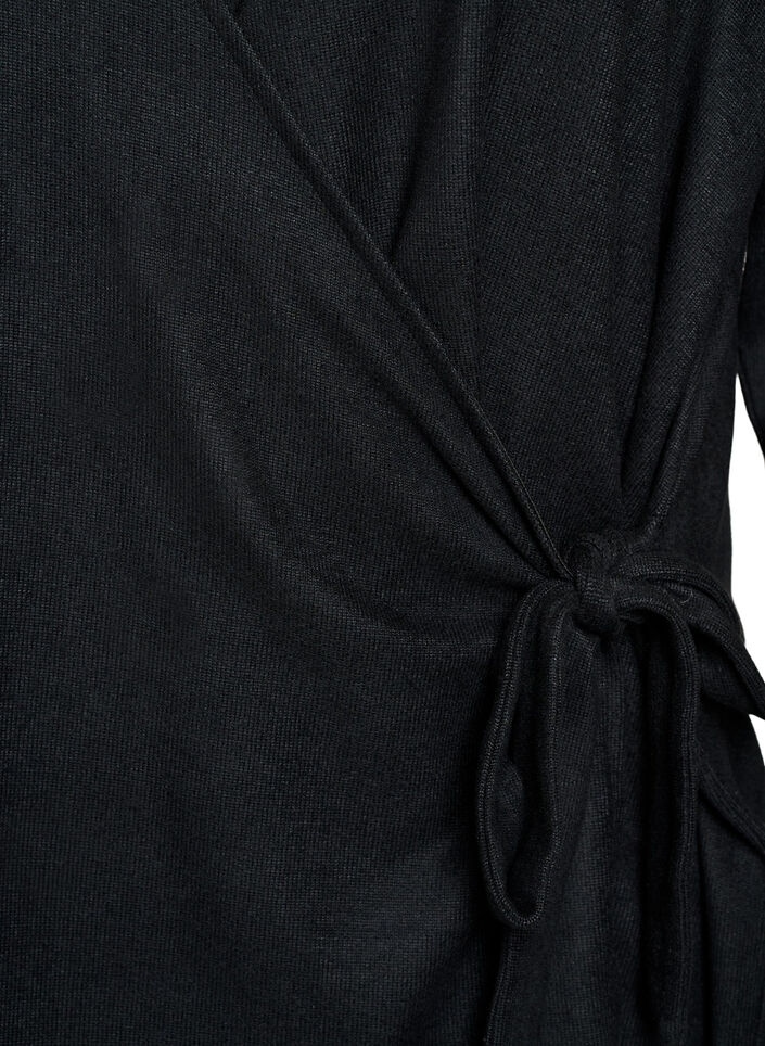 Jersey wikkelblouse met een striksluiting, Zwart, Packshot image number 2