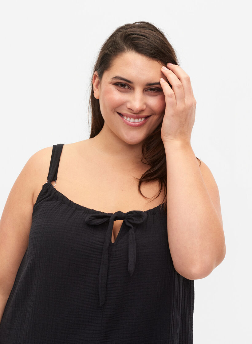 Lange strandjurk van katoen, Black, Model image number 2