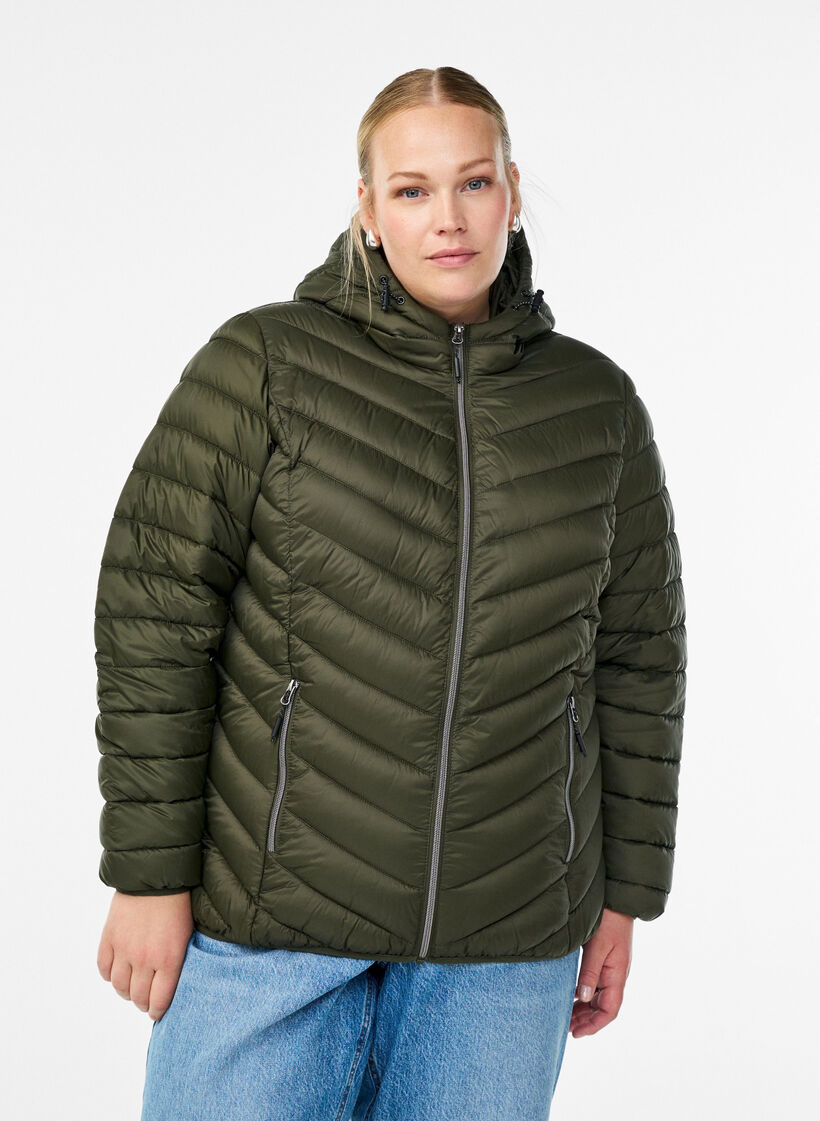 Lichtgewicht jas met capuchon, Groen, Model image number 0
