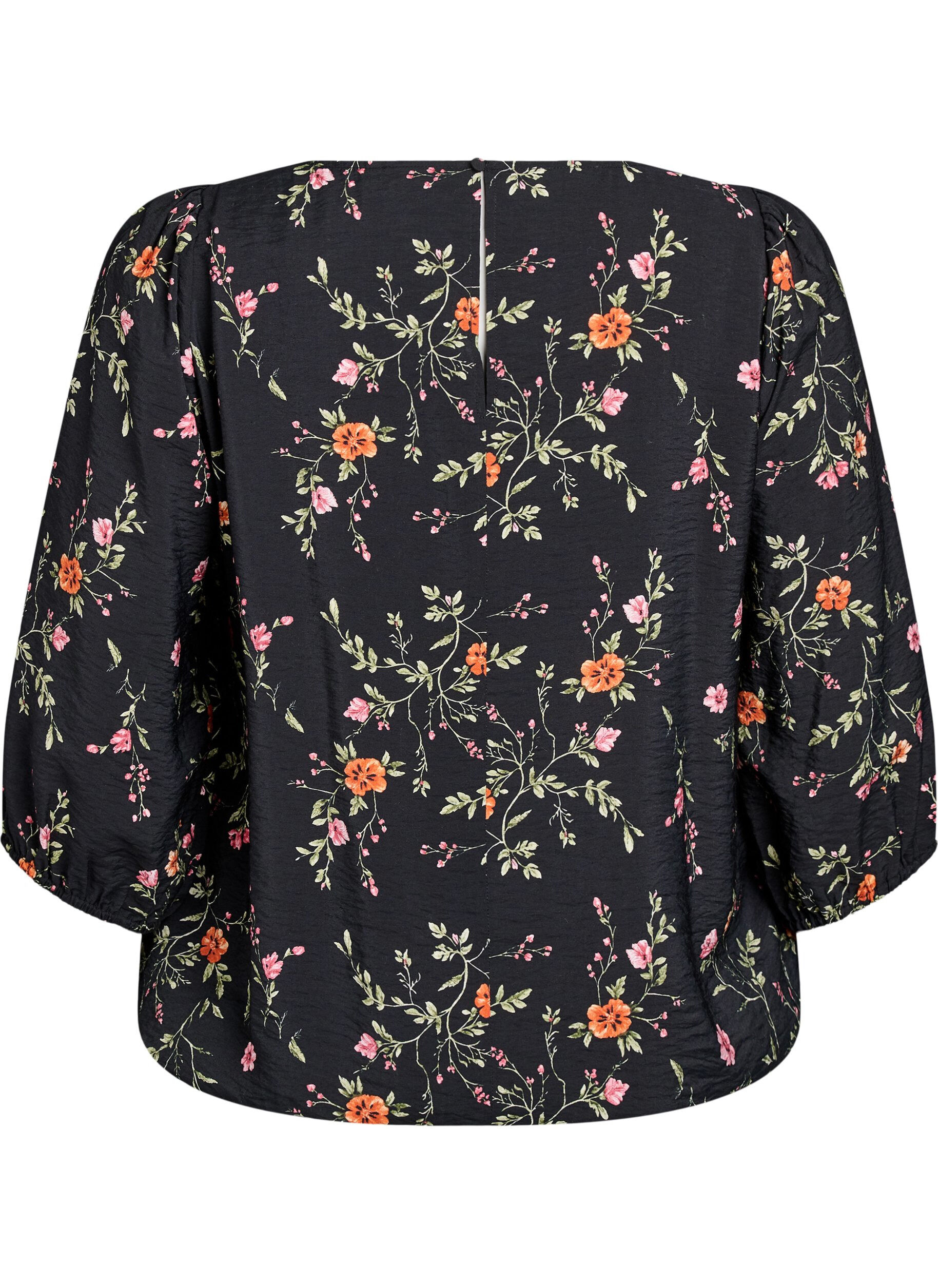 Zizzi Blouse met 3/4 mouwen en kantdetails, Zwart, Packshot image number 1