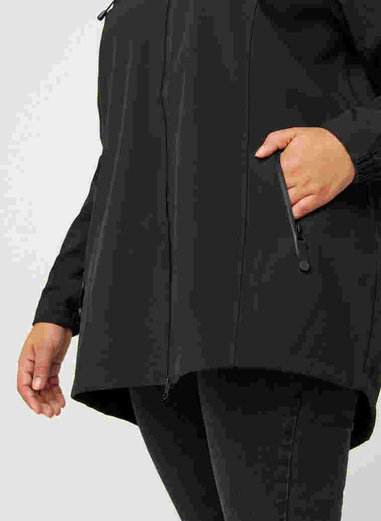Korte softshell jas met capuchon, Black, Model image number 3