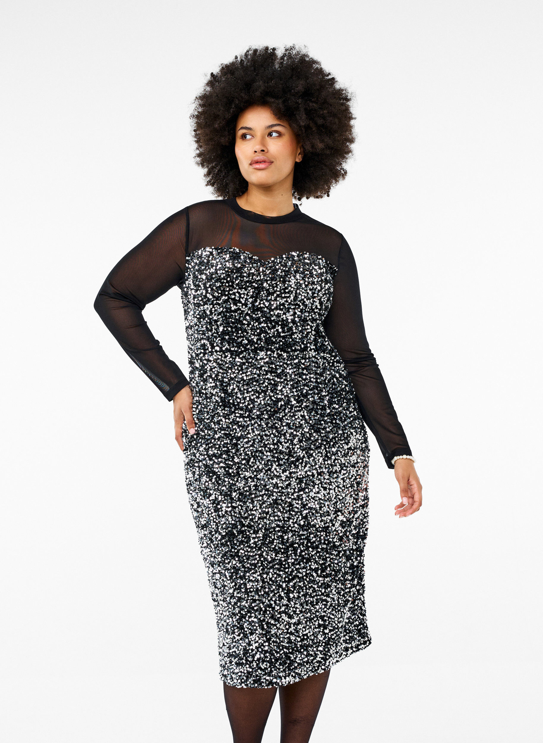 Zizzi Glitterjurk met pailletten, Black w. Silver, Image image number 0