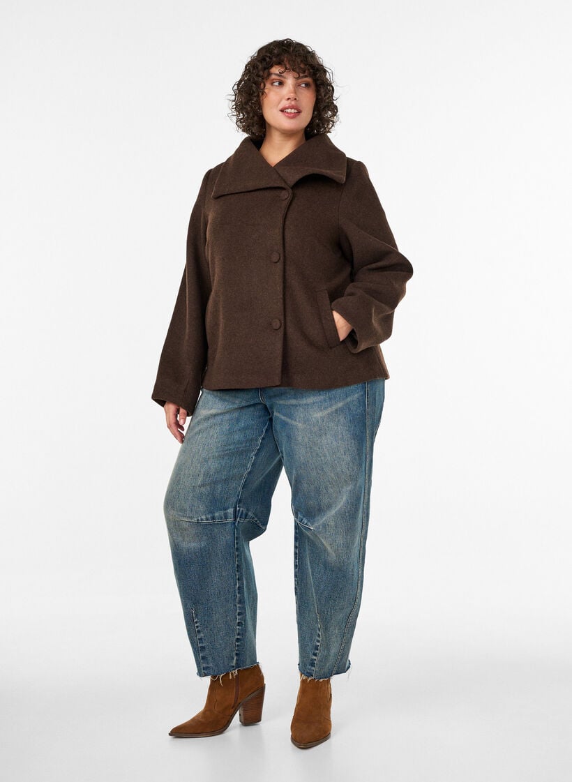 Korte jas met asymmetrische knoopsluiting, Bruin, Model image number 1