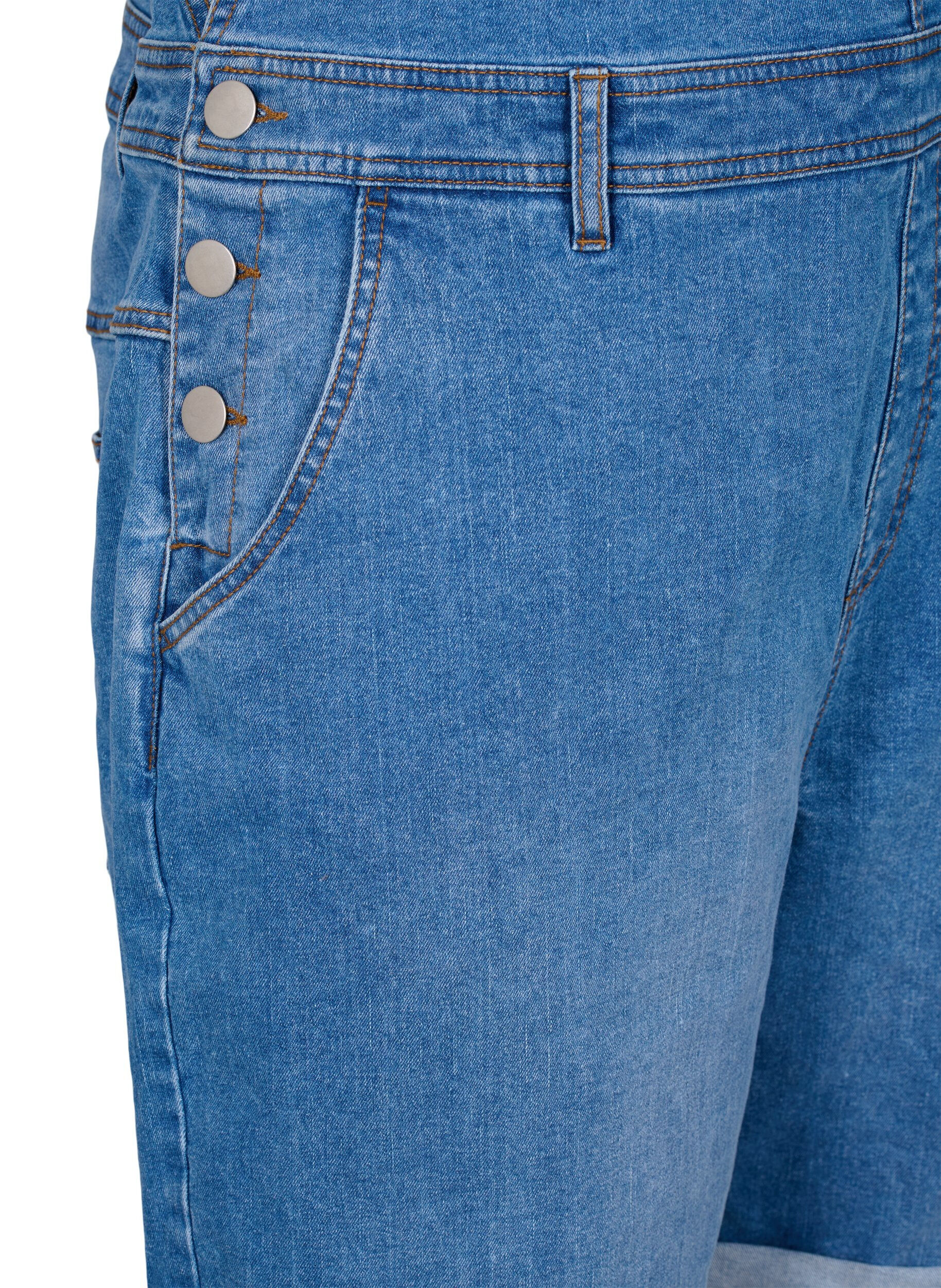 Zizzi Denim overalls korte broek, Blauw, Packshot image number 3