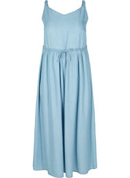 Midi-jurk met smokwerk en verstelbare taille, Light blue denim