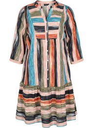 Katoenen jurk met patroon en 3/4 mouwen, Multi Stripe AOP