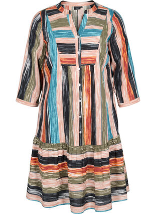 Katoenen jurk met patroon en 3/4 mouwen, Multi Stripe AOP, Packshot image number 0