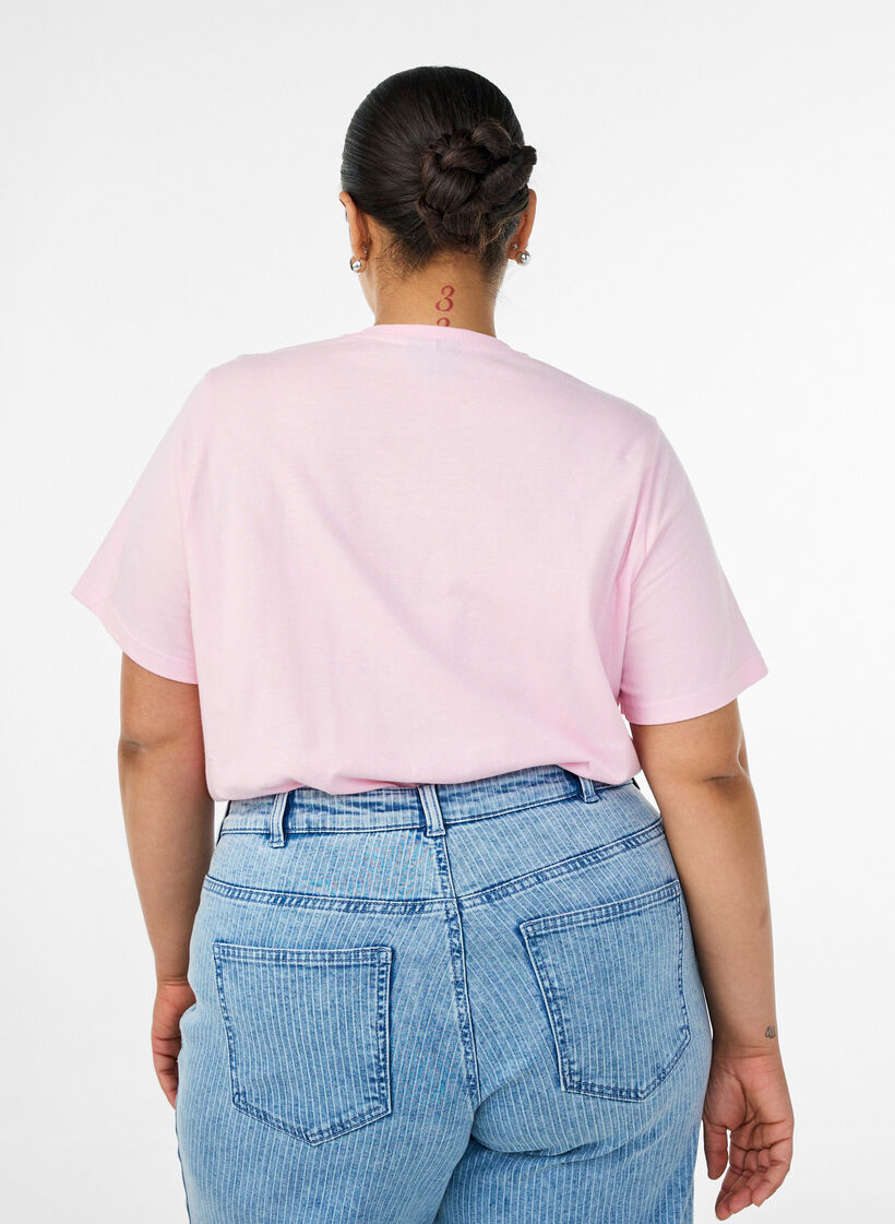 Organisch katoenen T-shirt met print aan de voorkant, Roze, Model image number 2