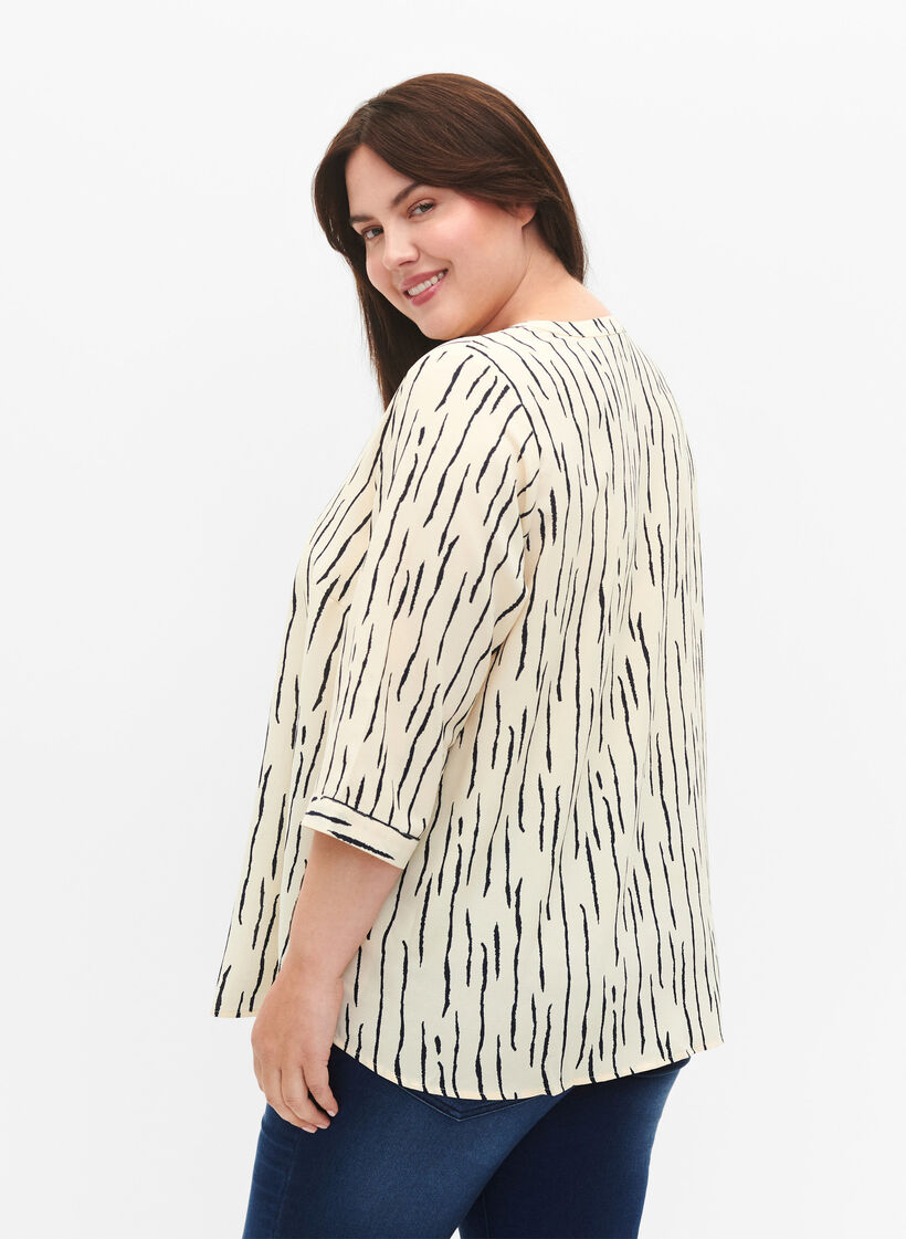 Blouse met print en 3/4 mouw, Off White Stripe, Model image number 1